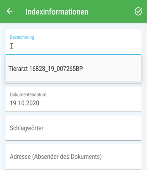 Durch die Vorschlagsliste im Bezeichnungsfeld werden die letzten Bezeichnungen gespeichert und vorgeschlagen.