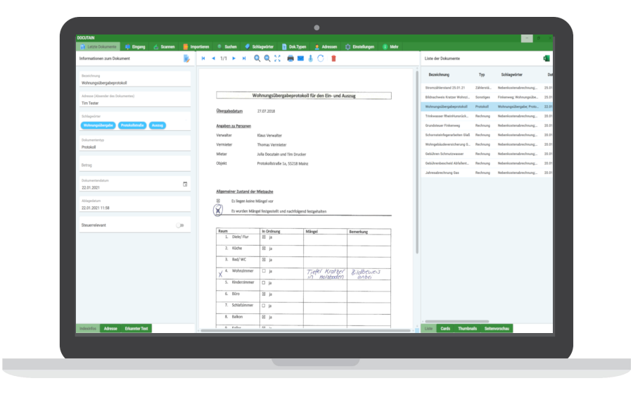 Docutain hat eine übersichtliche und strukturierte Benutzeroberfläche zum schnellen Überblick.